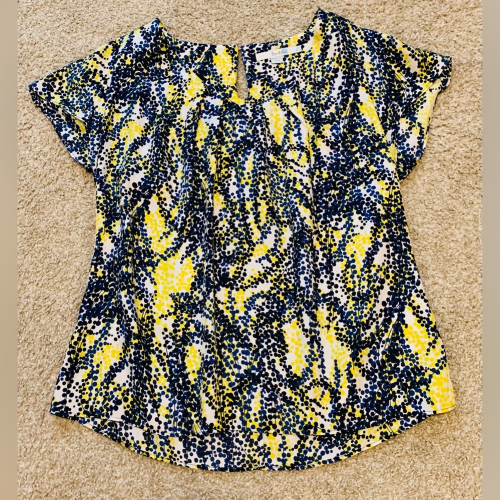 Boden Yellow and Blue Patterned V-Neck Top